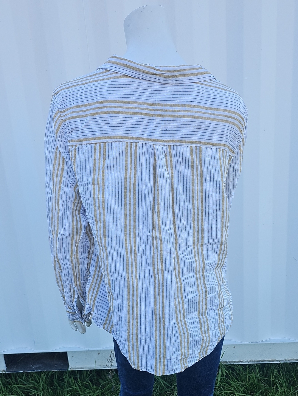 M&S 100% Linen Striped Button-Up Shirt Women's XL Long Sleeve